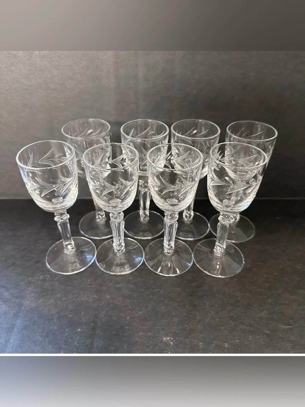 Fostoria Holly Cordial Glass Manganese UV Glow Set of 2 MCM Apéritif 3.75